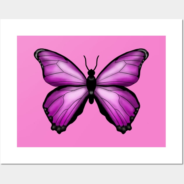 Pink Butterfly Drawing Wall Art by Eveka